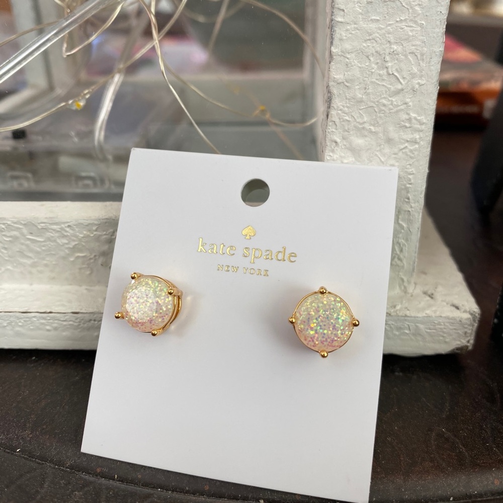kate spade rise and shine opal glitter round stud earrings - Picture 4 of 9